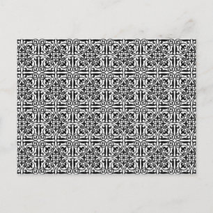 Cartão Postal Medieval Damask Fleur-de-lis, preto e branco