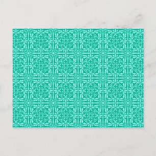 Cartão Postal Medieval Damask Fleur-de-lis, turquesa & aqua