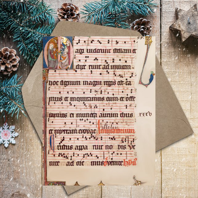 Cartão Postal Medieval Gregoriana Chant Natal Três Reis (Medieval Gregoriant Chant Epiphany Three Kings Day Catholic Christian Religious Postcard)