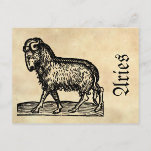 Cartão Postal Medieval Renascentista Símbolo Zodiac Aries