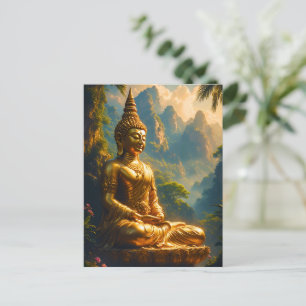 Cartão Postal Meditação Dourada nos Picos Tailandeses