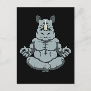 Cartão Postal Meditação Men Rhinoceros Yoga Gift Namaste Rhino