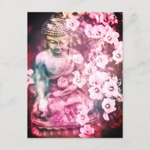 Cartão Postal *~* Meditação Zen Buddha Medita Flores Rosa