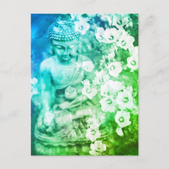 Cartão Postal *~* Meditação Zen Buddha Medita Ombre Floral (Frente)