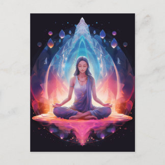 Cartão Postal Meditando Yoga Girl, Crystals Vibrant Colors