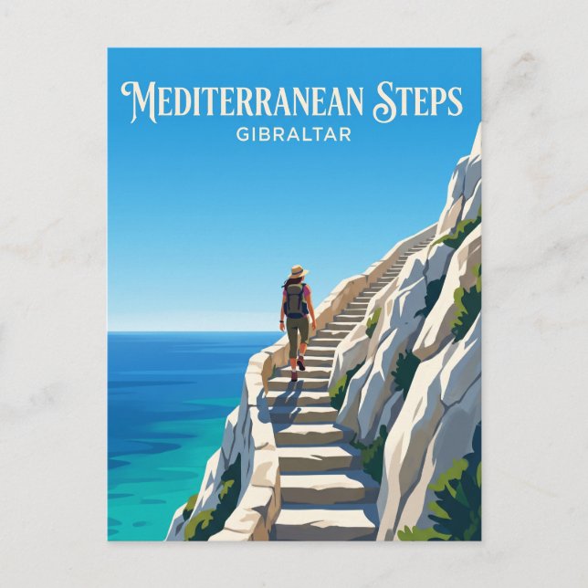 Cartão Postal Mediterranean Steps, Rocha Superior, Gibraltar (Frente)