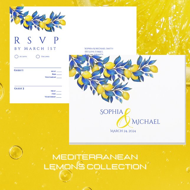 Cartão Postal Mediterrâneo-Limões-RSVP-Casamento- (Mediterranean Lemons Collection-Amalfi Italy-Citrus)
