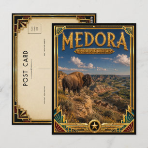 Cartão Postal Medora Dakota do Norte Arte Deco Vintage Era de Ou
