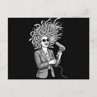 Cartão Postal Medusa Moderna Usando Secador de Cabelo Ilustração