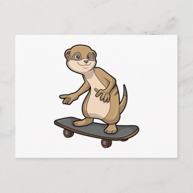 Cartão Postal Meerkat como skater com skate (Frente)