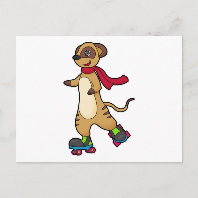 Cartão Postal Meerkat como Skater com skates Roller (Frente)