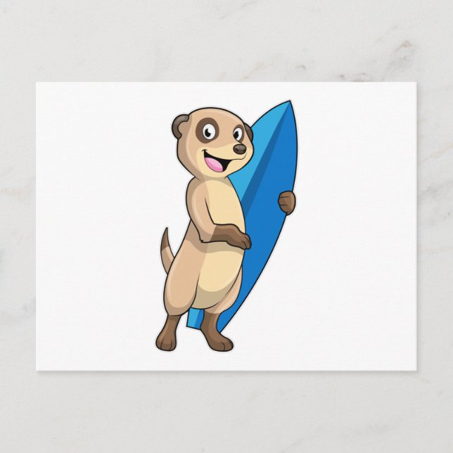 Cartão Postal Meerkat como Surfer com Surfboard (Frente)