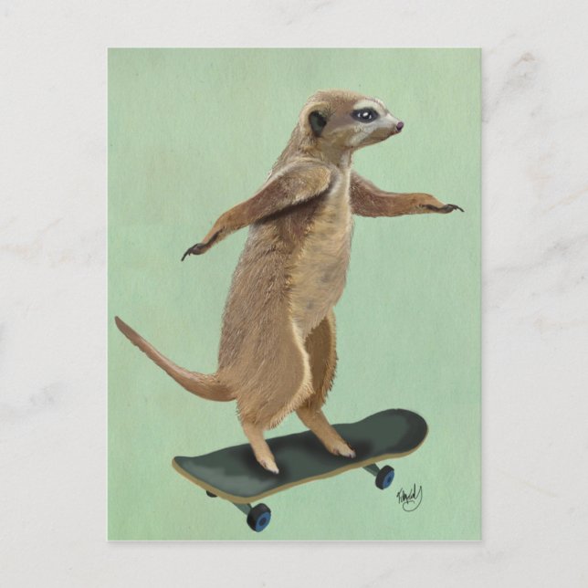 Cartão Postal Meerkat No Skateboard 3 (Frente)