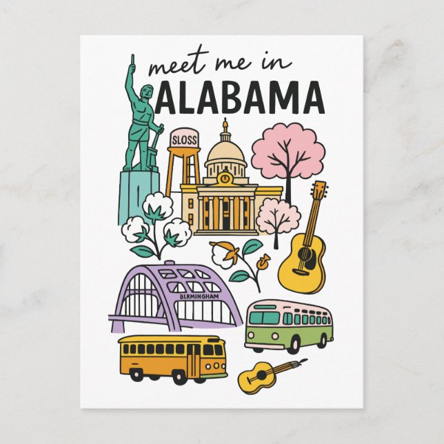 Cartão Postal Meet Me In Alabama Iconic Landmarks Travel (Frente)