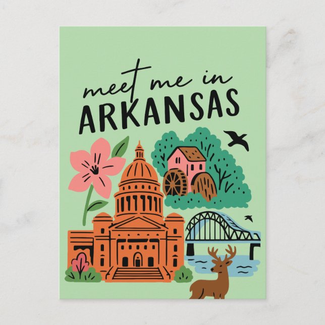 Cartão Postal Meet Me In Arkansas Southern USA Retro Landmarks (Frente)
