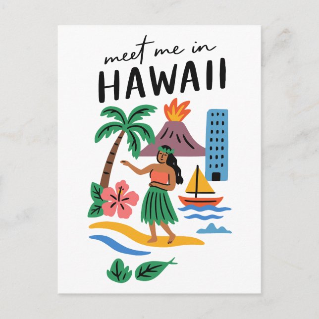 Cartão Postal Meet Me In Hawaii Tropical Hula Dancer Beach (Frente)