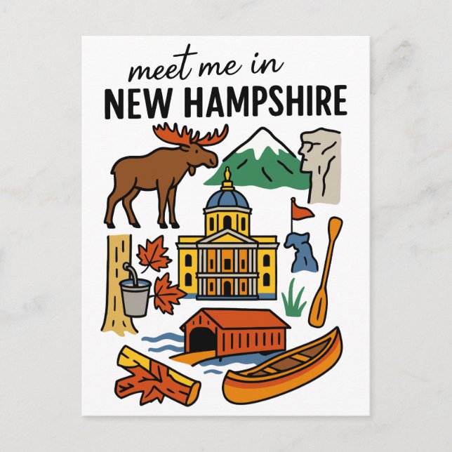 Cartão Postal Meet Me In New Hampshire Mountains Maple Icons (Frente)