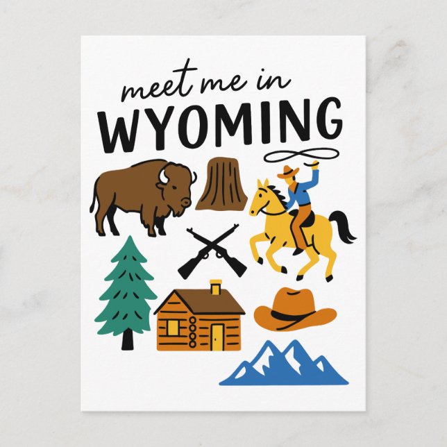 Cartão Postal Meet Me In Wyoming Cowboy Bison Devils Tower (Frente)