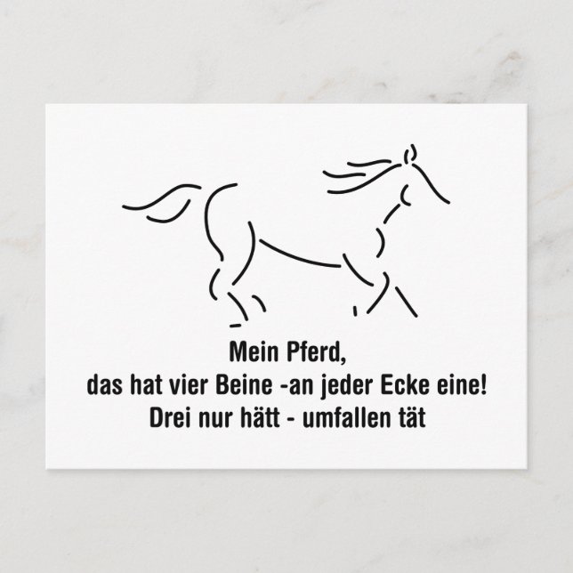 Cartão Postal Mein Pferd das hat vier Beine Lustiger Spruch (Frente)