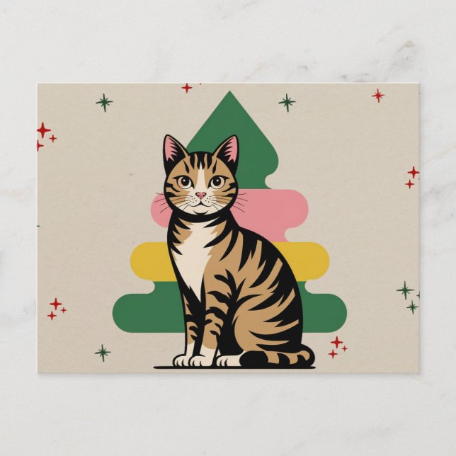 Cartão Postal Meio século de Natal Moderno com Árvore de Pastel (Frente)