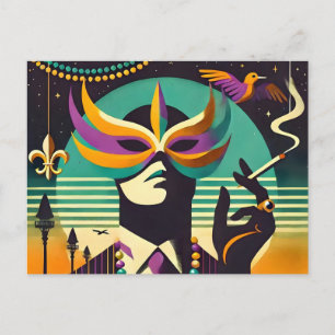 Cartão Postal Meio século Retro 60s Mardi Gras O Homem Fumante