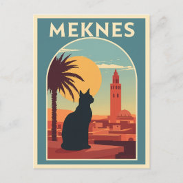 Cartão Postal Meknes Marrocos Sunset Cat Art