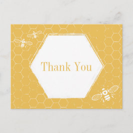 Cartão Postal Mel Abelha Amarelo Branco Padrão Obrigado