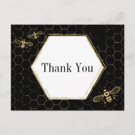 Cartão Postal Mel Abelha Preto Dourado Padrão Obrigado