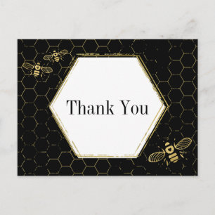 Cartão Postal Mel Bee Black Dourado Padrão Obrigado