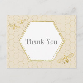 Cartão Postal Mel Bee Creme Padrão Dourado Obrigado