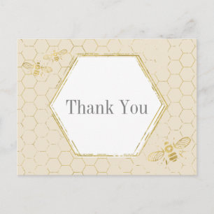 Cartão Postal Mel Bee Creme Padrão Dourado Obrigado
