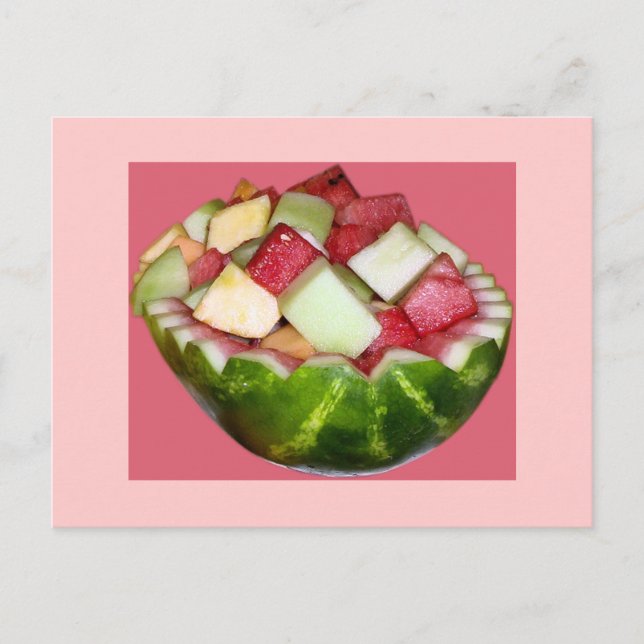Cartão Postal Melancia de salada de Fruta brilhante, cor-de-rosa (Frente)