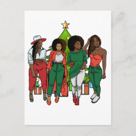 Cartão Postal Melanin Sistas Árvore de Natal e Oferece Meninas N
