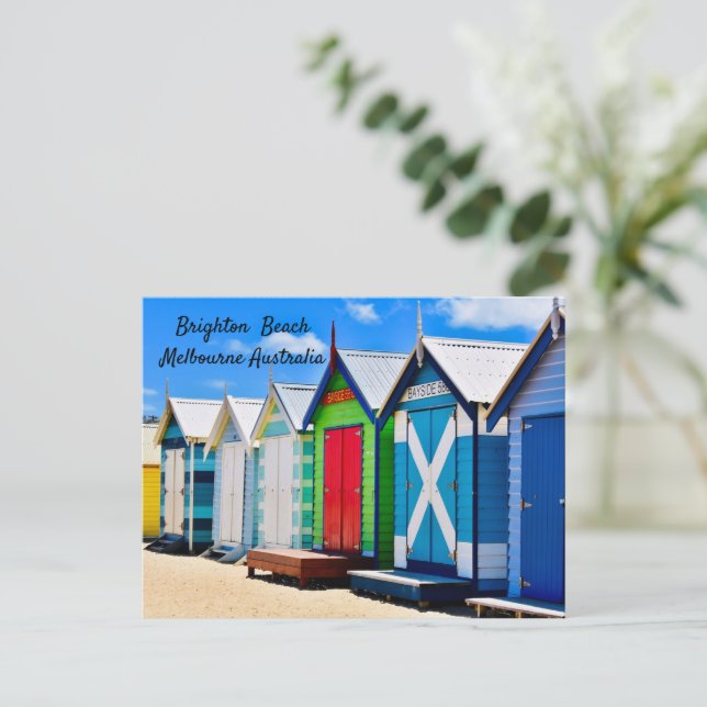 Cartão Postal Melbourne, Austrália, Brighton Beach, (Em pé/Frente)