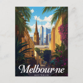 Cartão Postal Melbourne Austrália Silhueta Urbana Viagem Retro