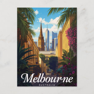 Cartão Postal Melbourne Austrália Silhueta Urbana Viagem Retro