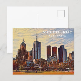 Cartão Postal Melbourne Austrália Skyline Watercolor Art