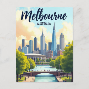 Cartão Postal Melbourne Austrália Viagem Artístico Vintage