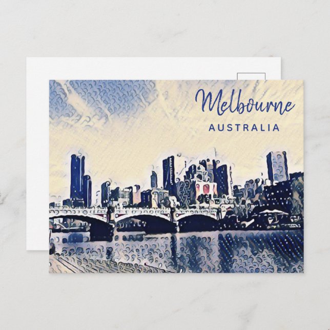 Cartão Postal Melbourne Austrália Watercolor Art (Frente/Verso)