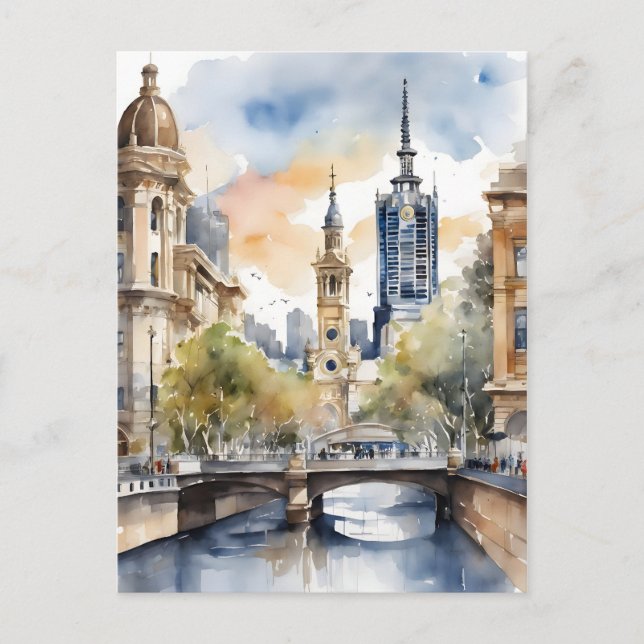 Cartão Postal Melbourne watercolor art (Frente)