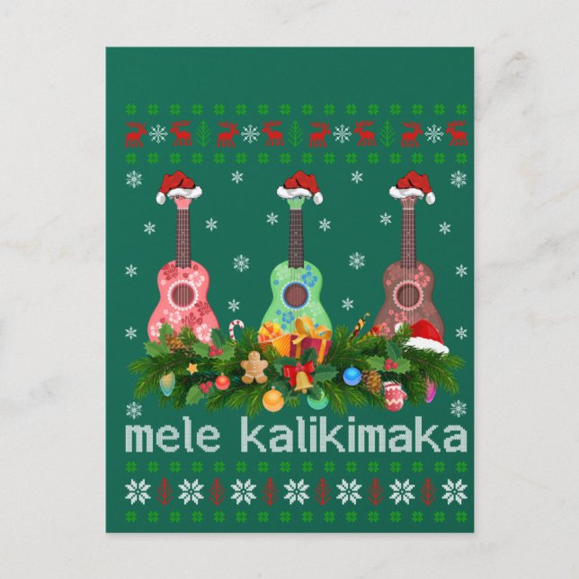 Cartão Postal Mele Kalikimaka Ukulele Guitar Gift Ugly Ukulele (Frente)