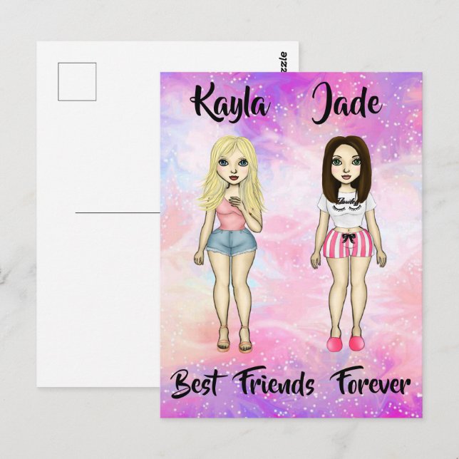 Cartão Postal Melhor Amigos para Loira e Brunette Personalizados (Frente/Verso)