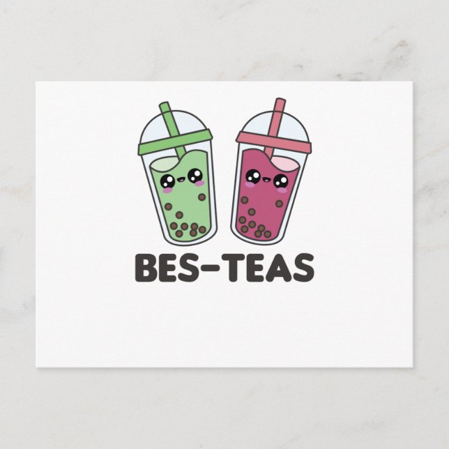 Cartão Postal Melhor Chás - Bolha Tea Kawaii Boba Tea Love (Frente)
