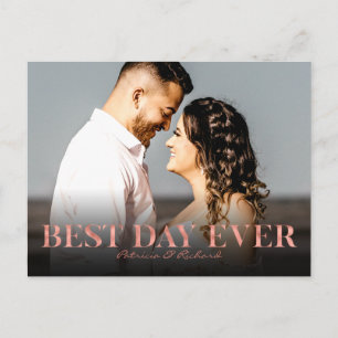 Cartão Postal Melhor Dia de Todos Rosa Dourado Casamento Obrigad
