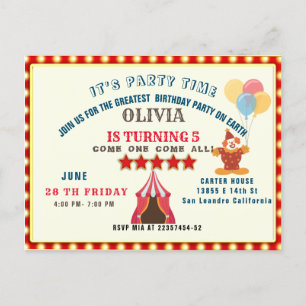 CARTÃO POSTAL MELHOR FESTA DE 5 ANOS TEMA DE CIRCO