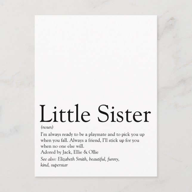 Cartão Postal Melhor Irmã de Todos os Tempos Definição Divertida (Frente)