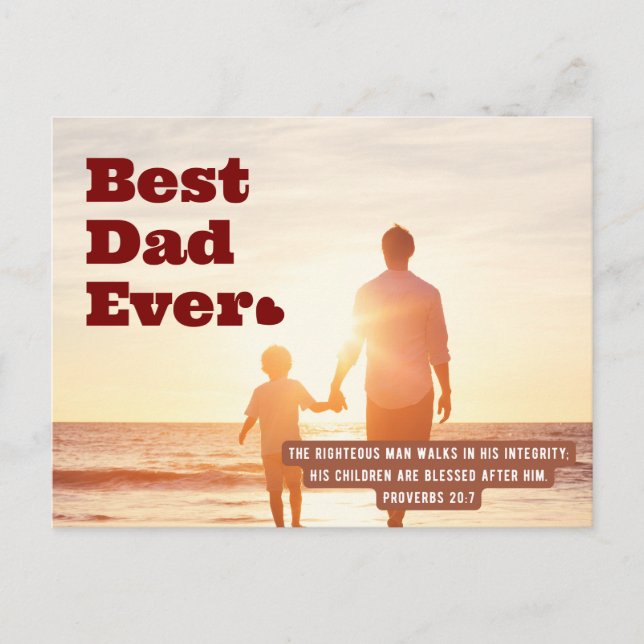 Cartão Postal Melhor Pai Nunca Provérbio 20:7 Bíblia Cristã Vers (Frente)