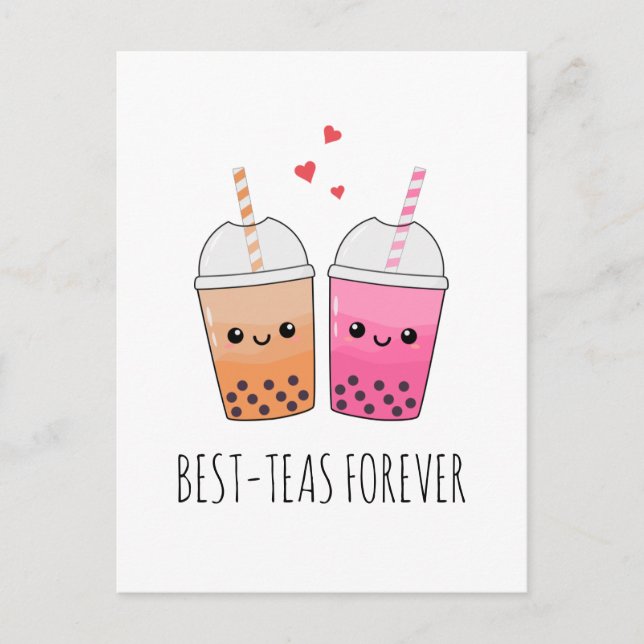 Cartão Postal Melhor Teas Cute Kawaii Boba Tea Pun Amizade (Frente)