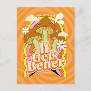Cartão Postal Melhora Boas Vibes e Retro Sentimentos de Groovy