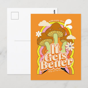 Cartão Postal Melhora Boas Vibes e Retro Sentimentos de Groovy